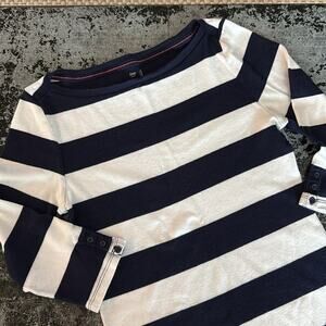 Gap Factory Navy/White Rugby Striped 3/4 Sleeve Boatneck Top Size S